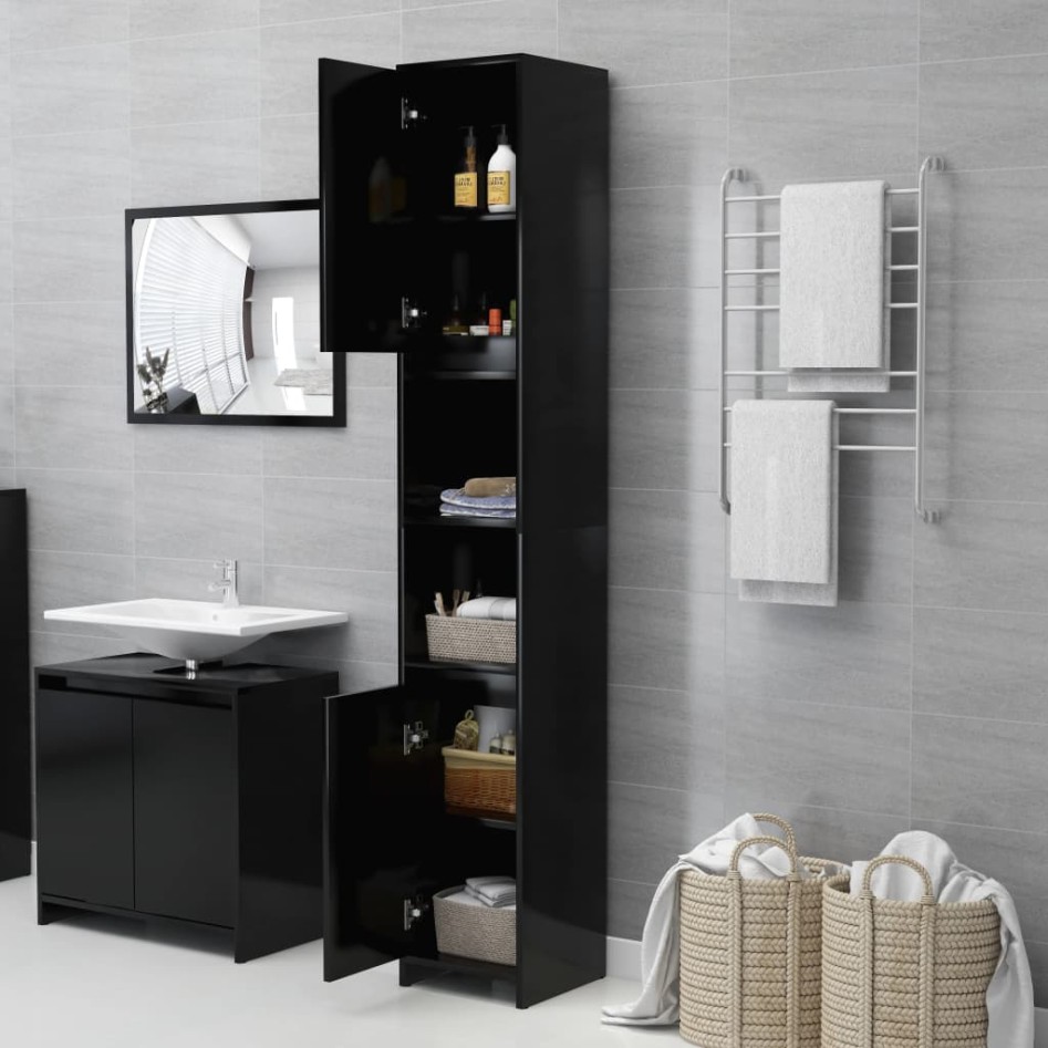 Armario de baño de madera contrachapada negro 30x30x183,5