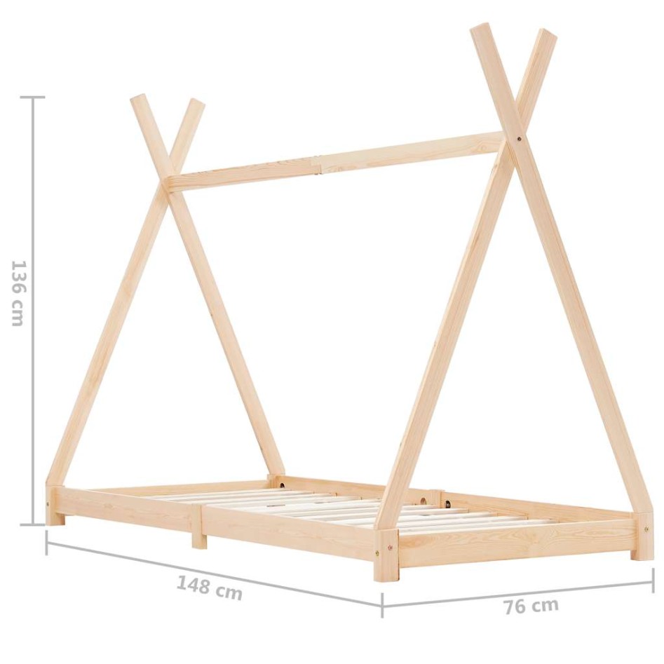 Estructura de cama infantil de madera maciza de pino 70x140