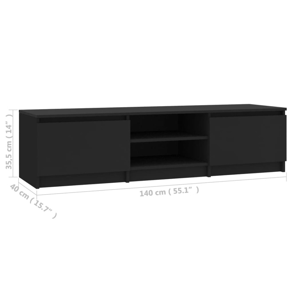 Mueble de TV madera contrachapada negro 140x40x35,5