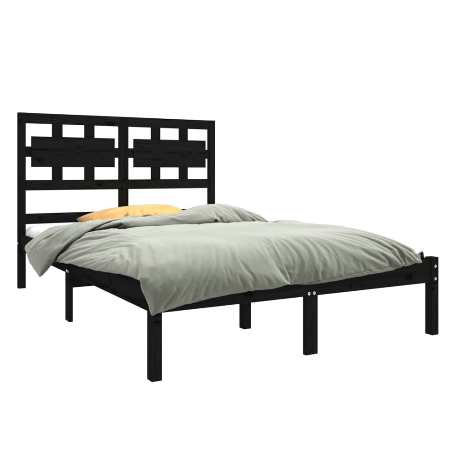 Estructura de cama de madera maciza negra 140x190