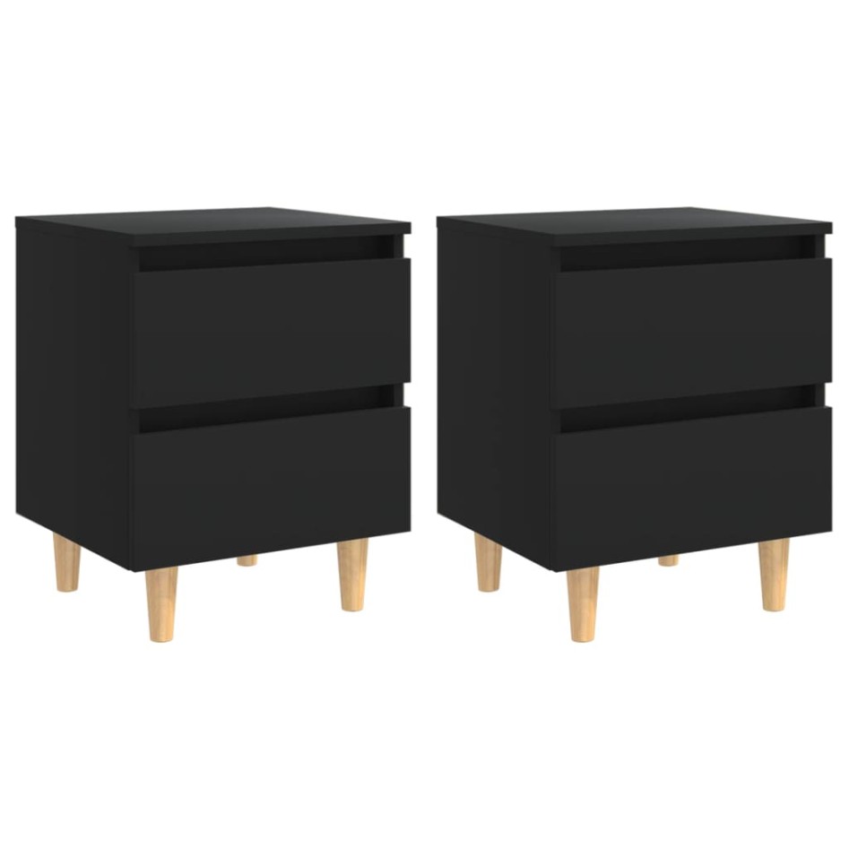 Mesitas de noche 2 uds con patas madera pino negro 40x35x50