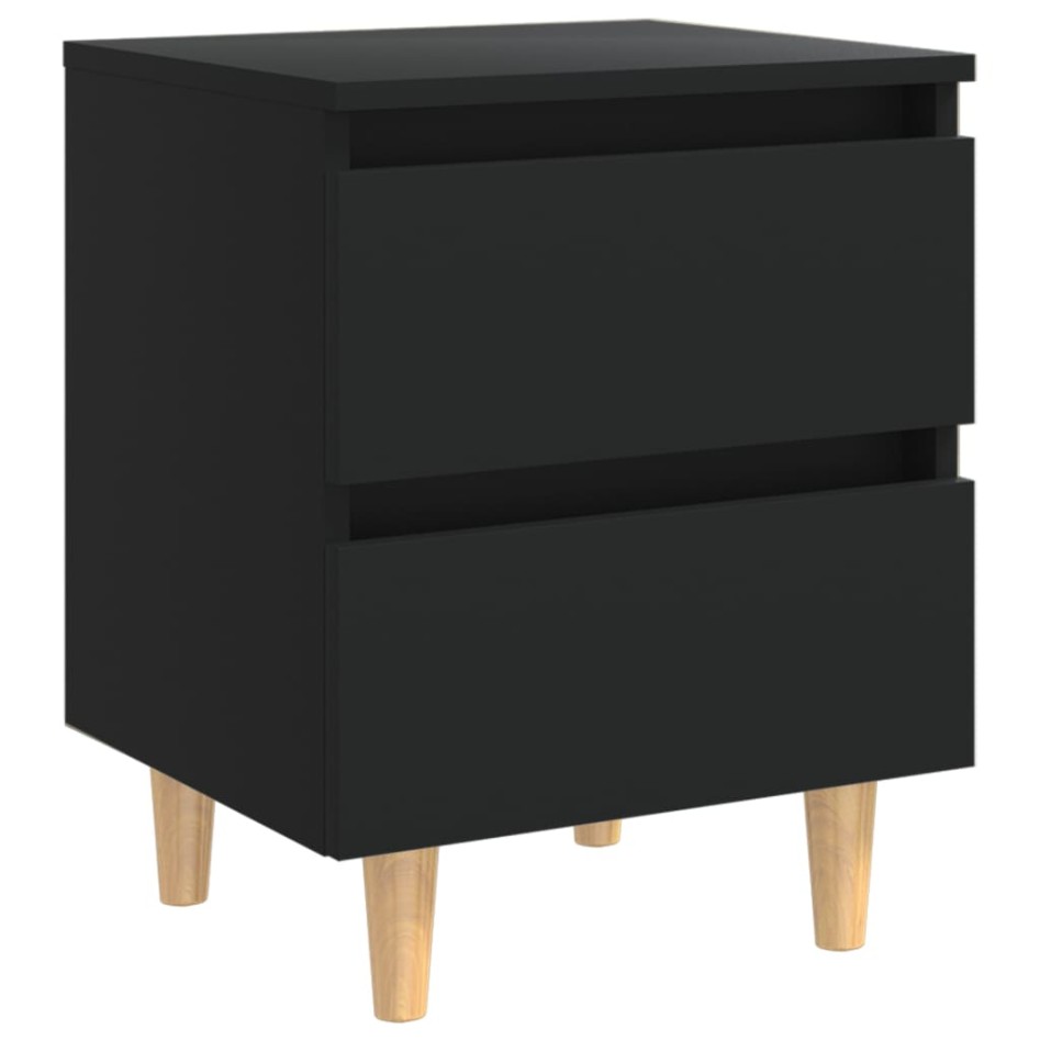 Mesitas de noche 2 uds con patas madera pino negro 40x35x50