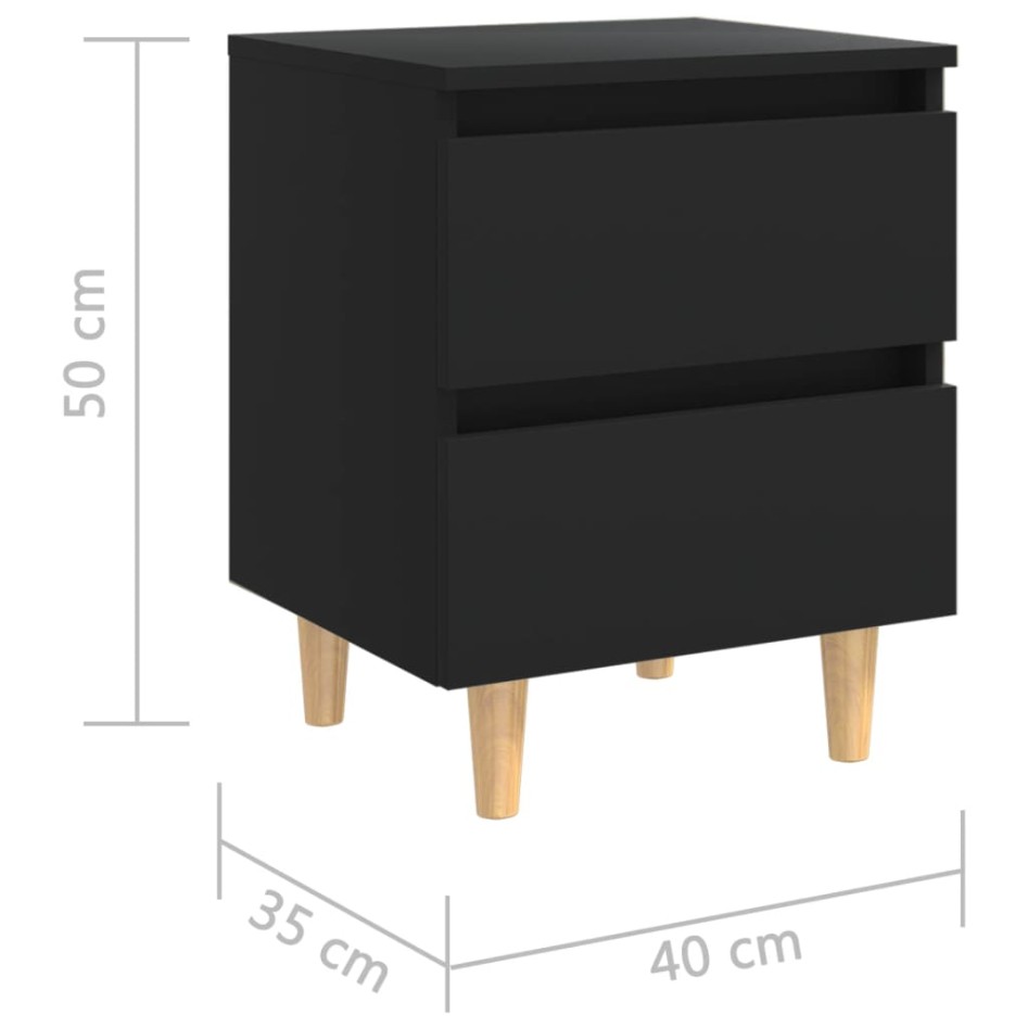 Mesitas de noche 2 uds con patas madera pino negro 40x35x50