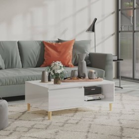 Mesa de centro madera contrachapada blanco brillo 90x60x35