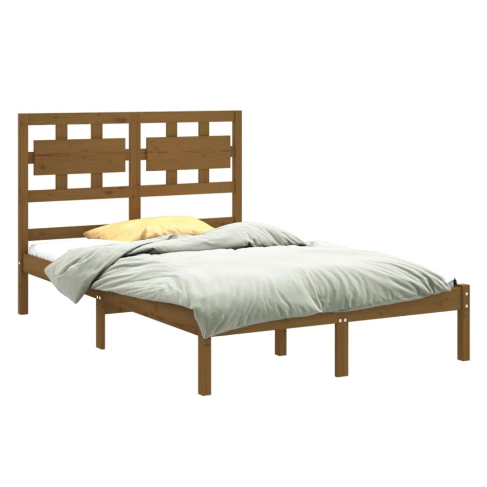 Estructura de cama madera maciza de pino marrón miel 120x200