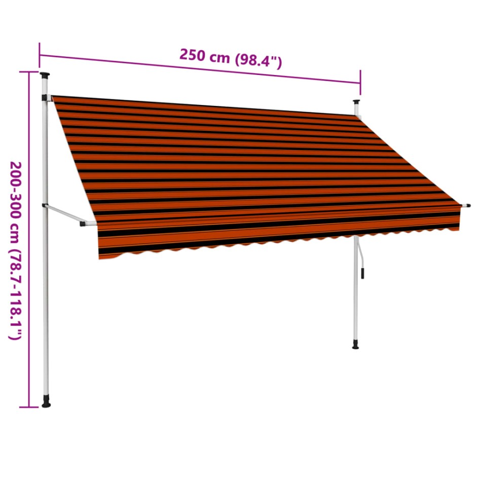 Toldo manual retráctil naranja y marrón 250