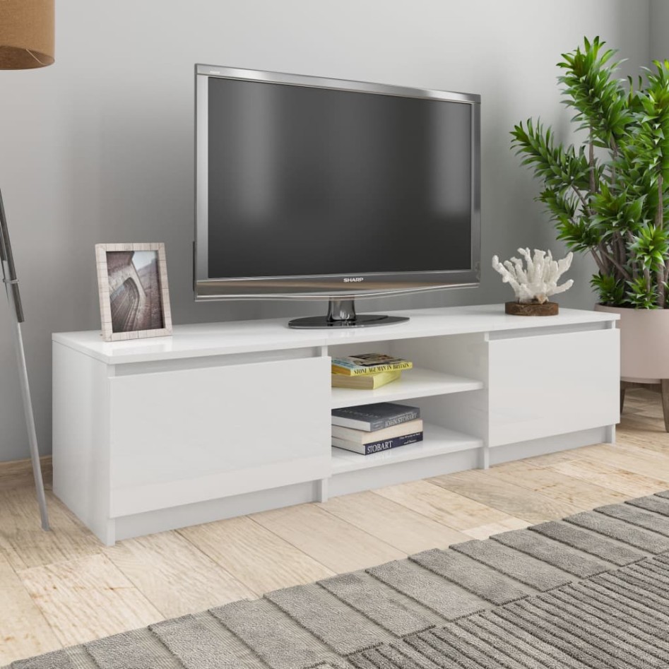 Mueble TV madera contrachapada blanco brillante