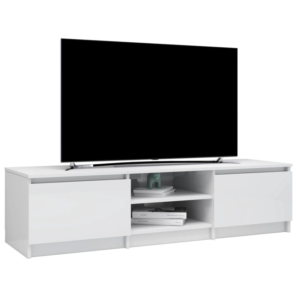 Mueble TV madera contrachapada blanco brillante