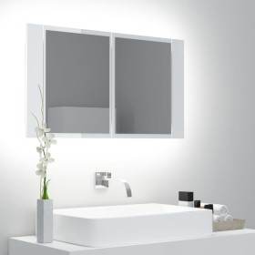 Armario espejo de baño LED acrílico blanco brillo 80x12x45