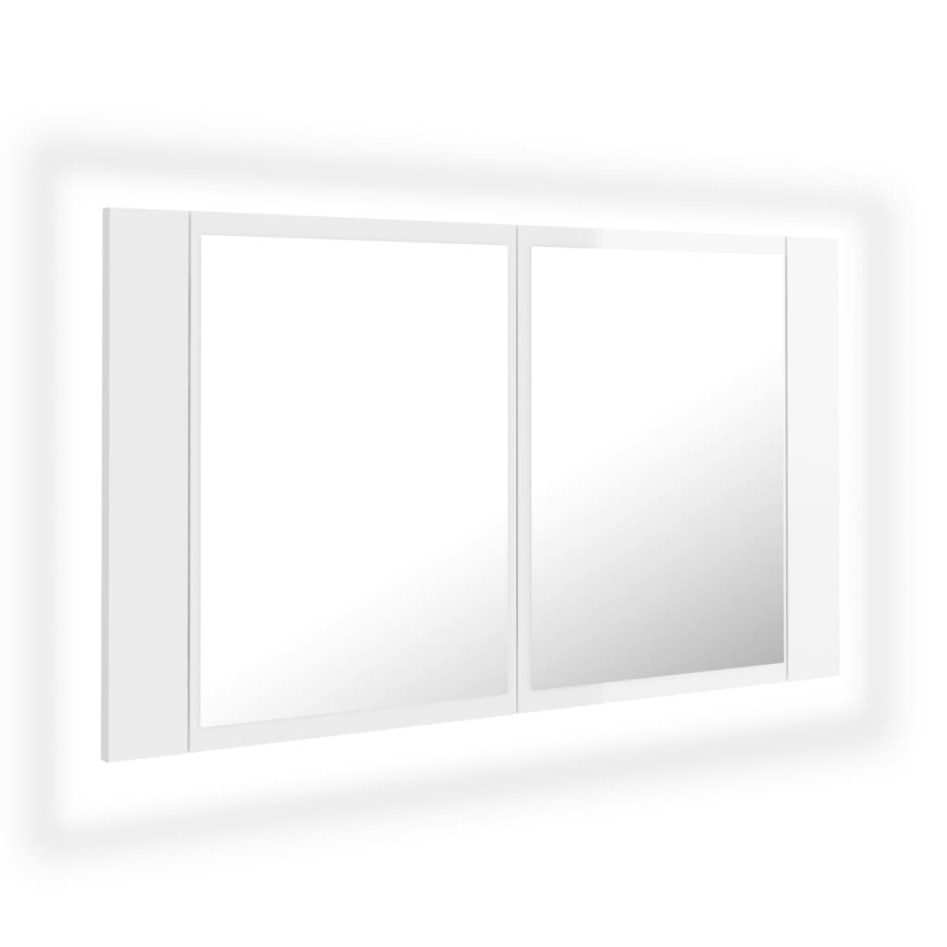 Armario espejo de baño LED acrílico blanco brillo 80x12x45