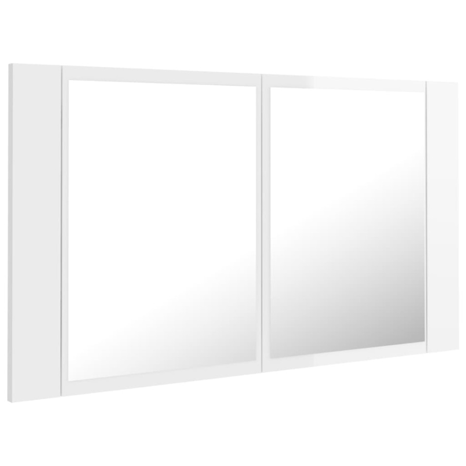 Armario espejo de baño LED acrílico blanco brillo 80x12x45