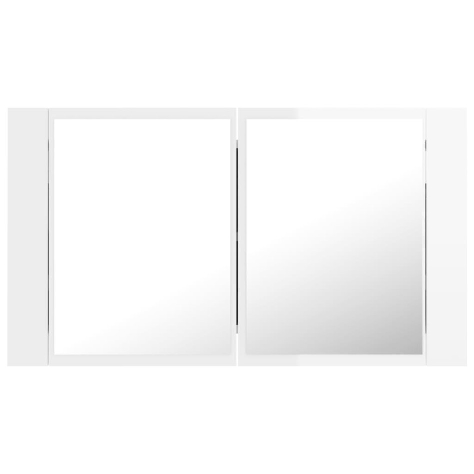 Armario espejo de baño LED acrílico blanco brillo 80x12x45