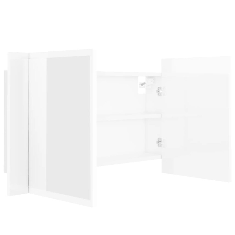 Armario espejo de baño LED acrílico blanco brillo 80x12x45