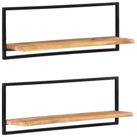 Estantes de pared 2 unidades madera maciza acacia 100x24x35