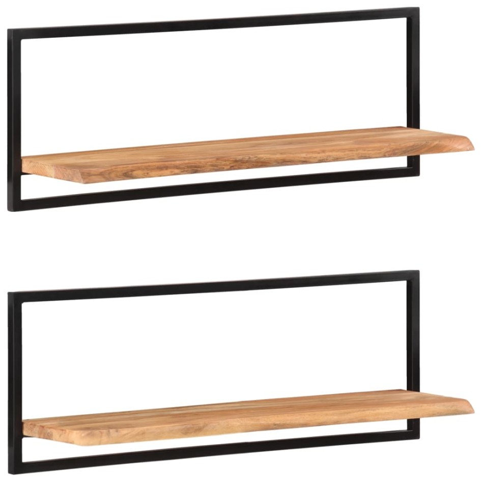 Estantes de pared 2 unidades madera maciza acacia 100x24x35
