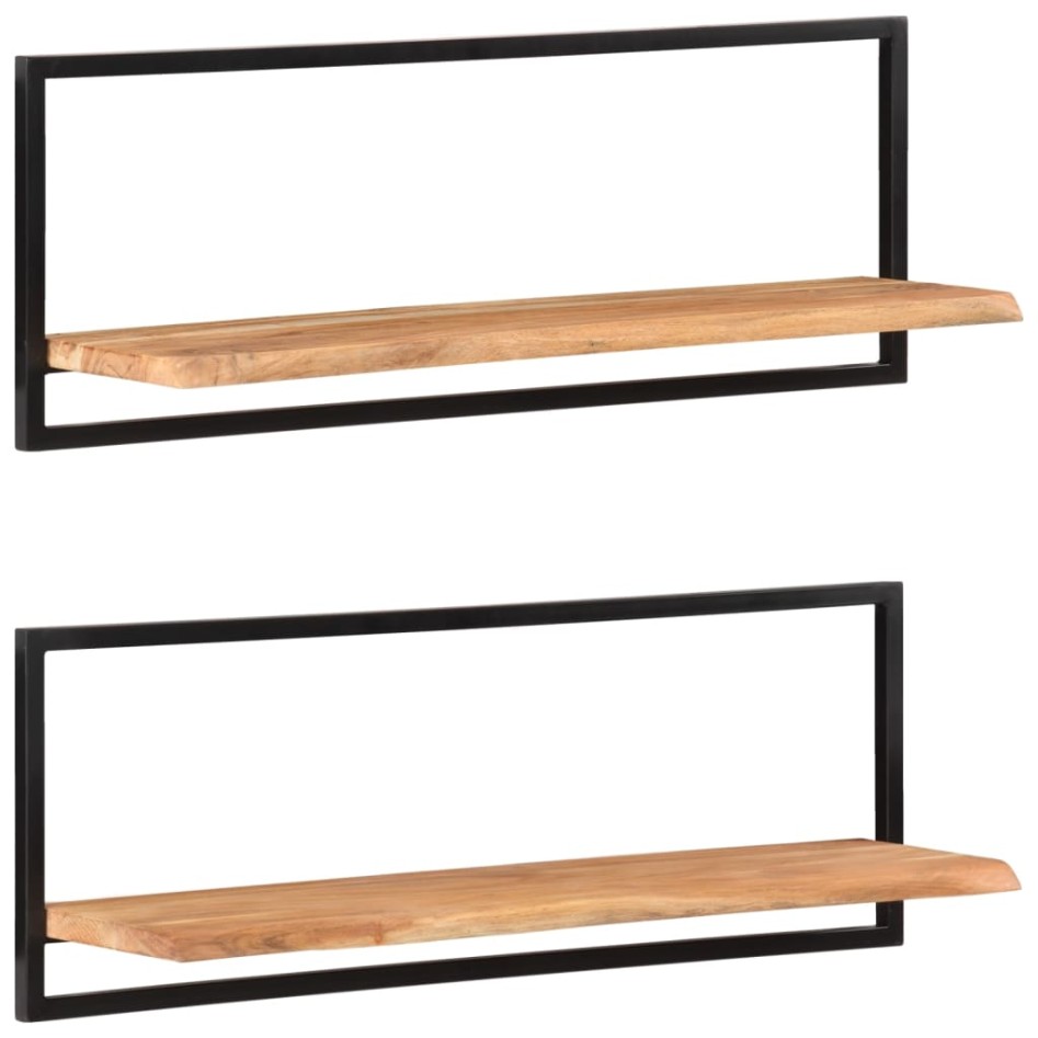 Estantes de pared 2 unidades madera maciza acacia 100x24x35