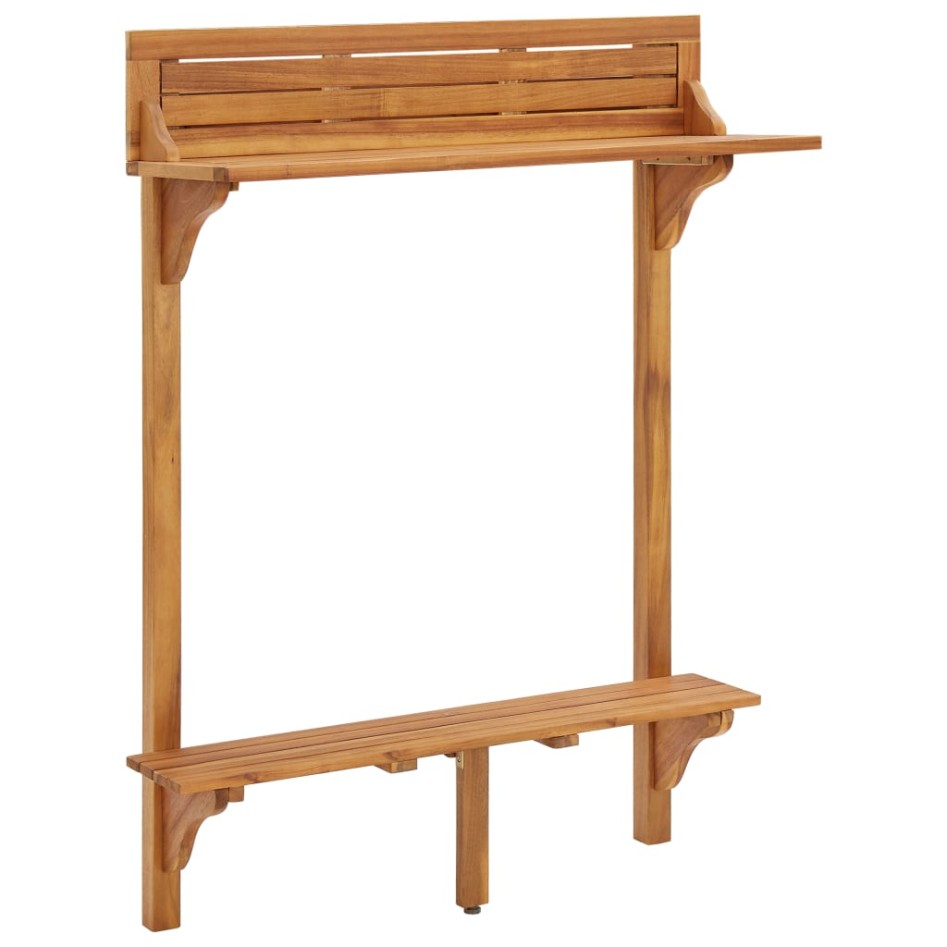Mesa alta de balcón de madera maciza de acacia 90x37x122,5