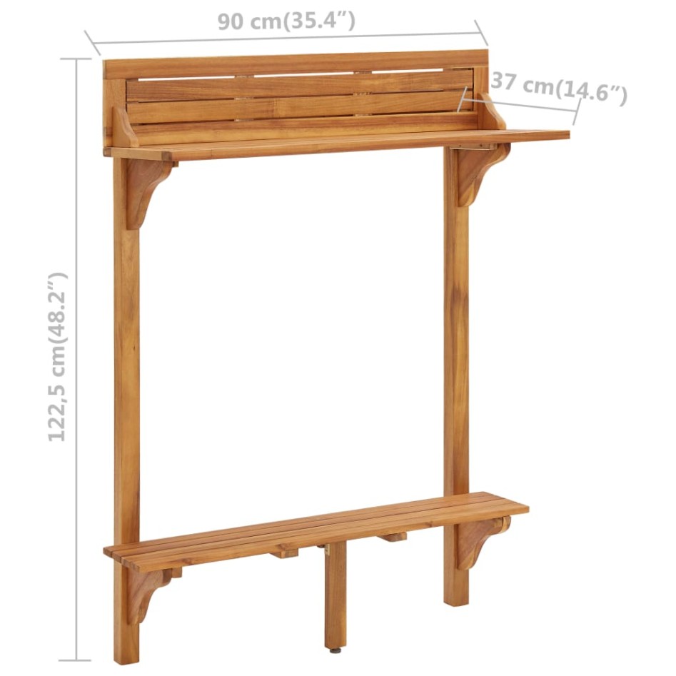 Mesa alta de balcón de madera maciza de acacia 90x37x122,5