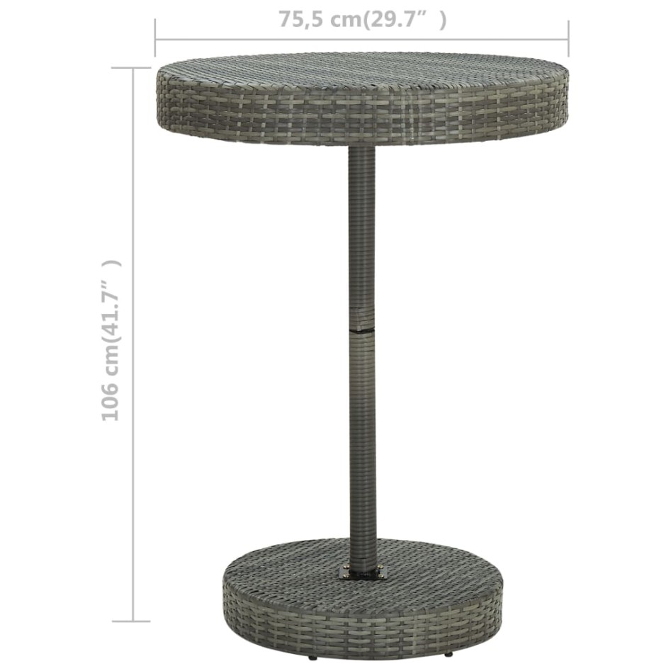 Mesa de jardín de ratán sintético gris 75,5x106