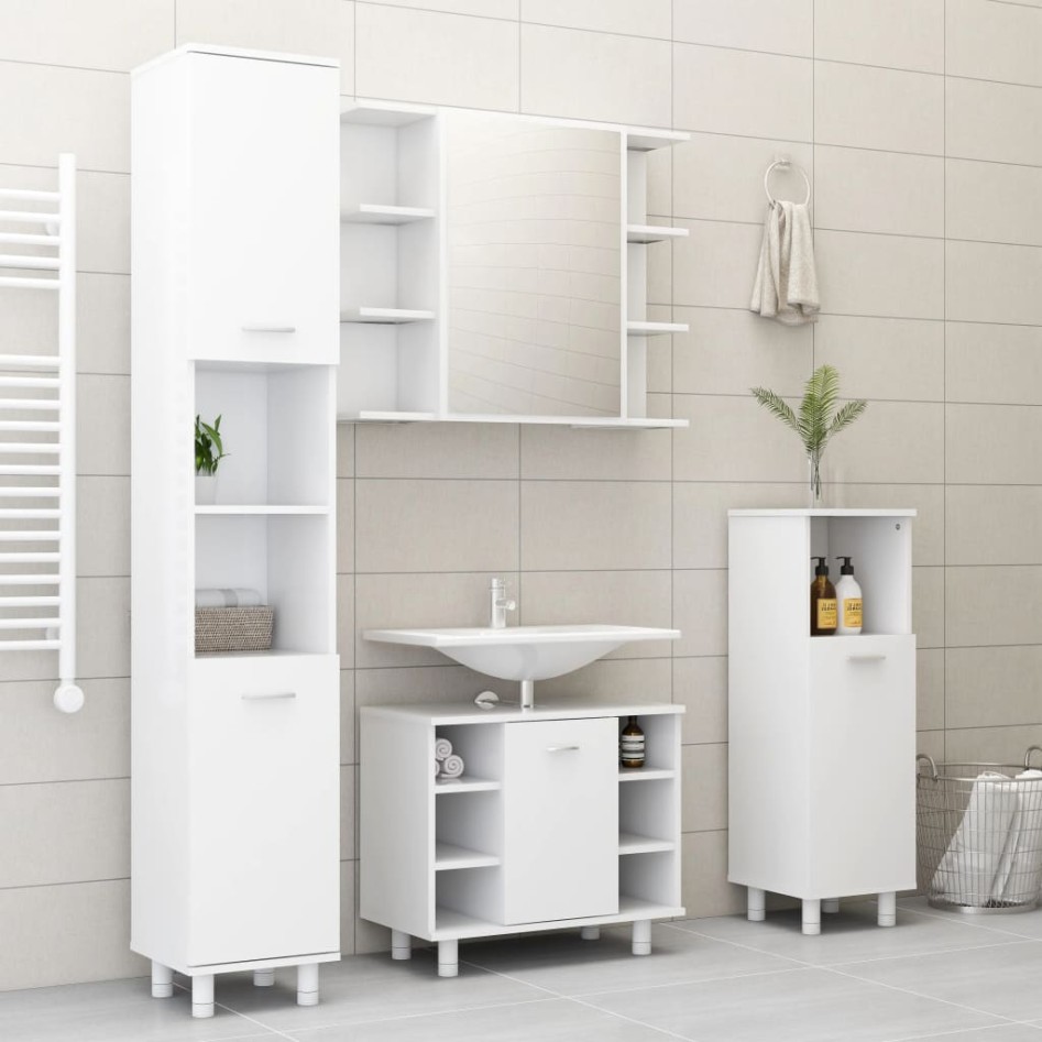 Armario de baño madera contrachapada blanco 30x30x179