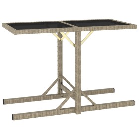Mesa de jardín de vidrio y ratán sintético beige 110x53x72