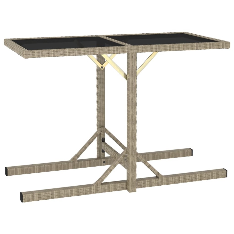 Mesa de jardín de vidrio y ratán sintético beige 110x53x72