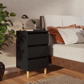 Mesita de noche con patas de madera maciza negro 40x35x69