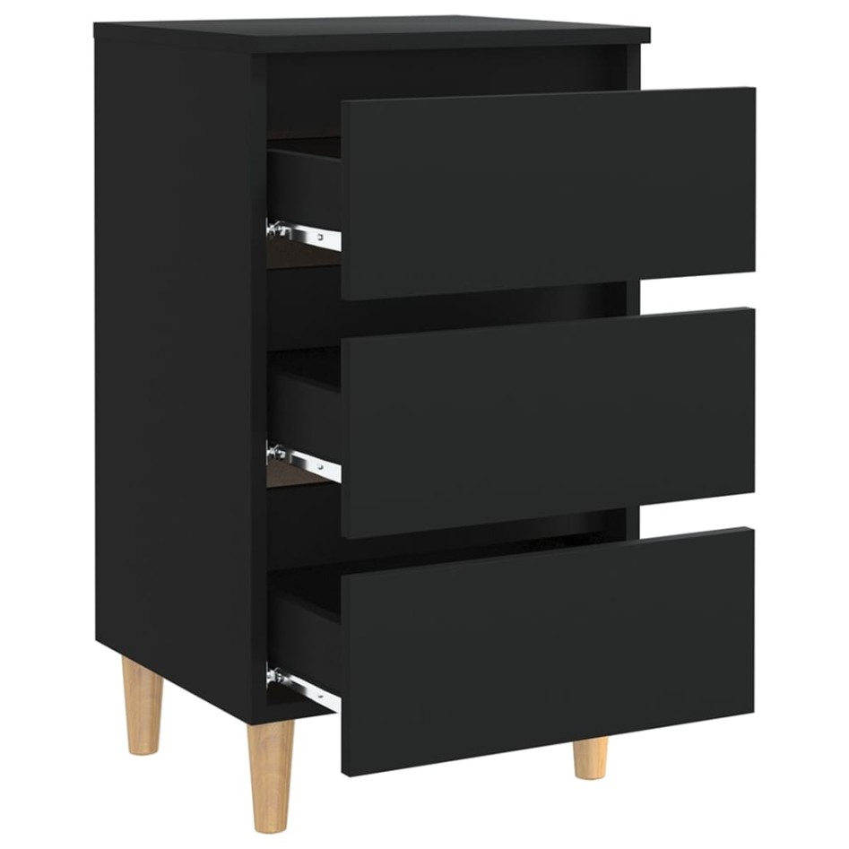 Mesita de noche con patas de madera maciza negro 40x35x69