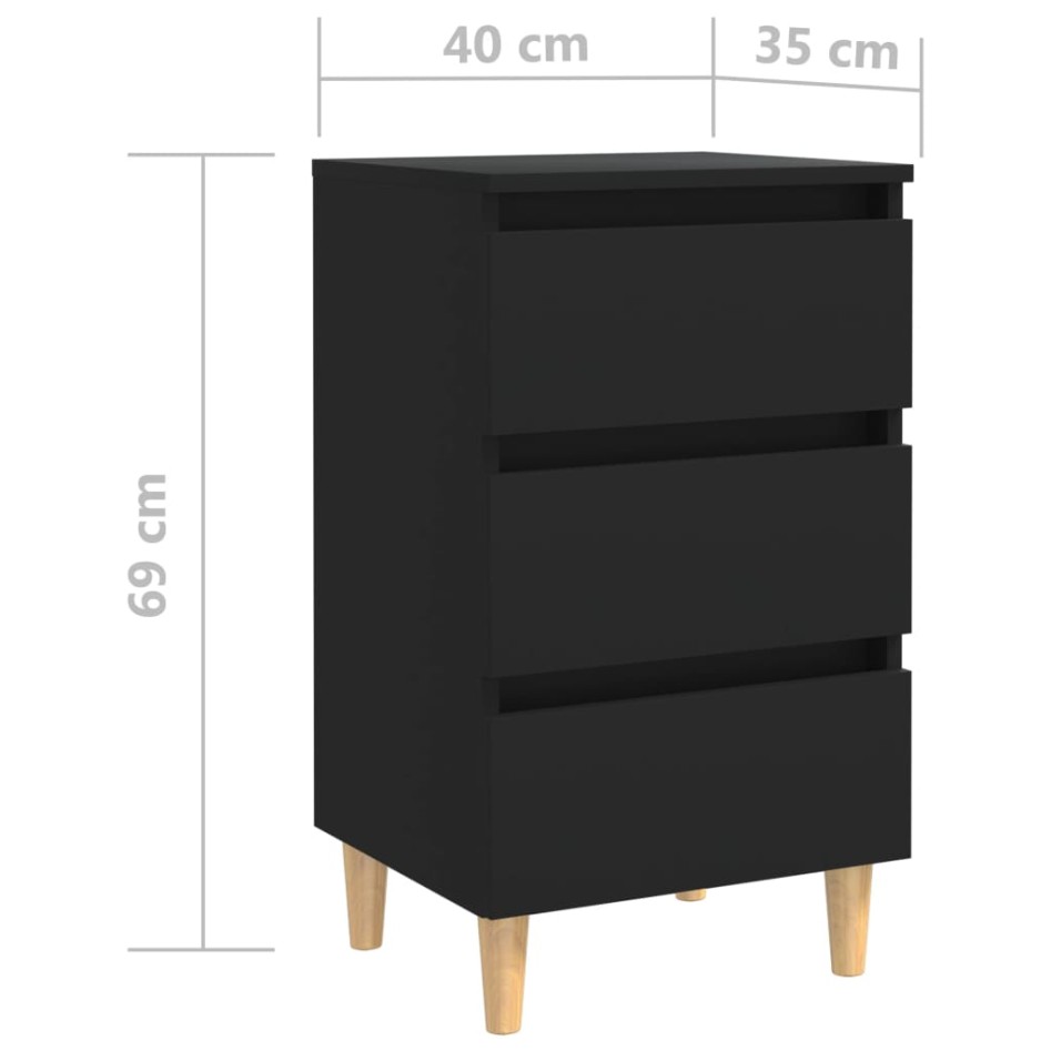 Mesita de noche con patas de madera maciza negro 40x35x69