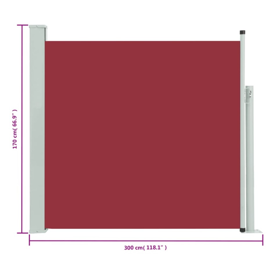 Toldo lateral retráctil de jardín rojo 170x300