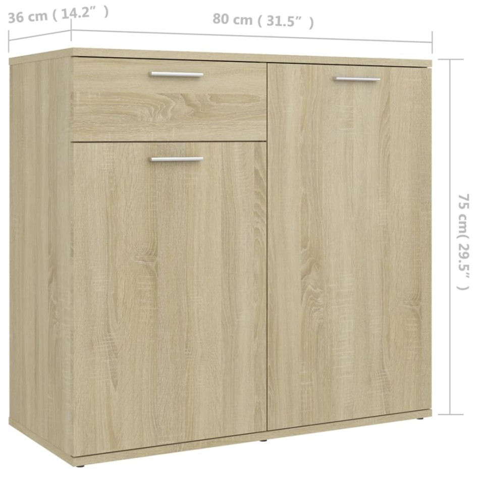 Aparador de madera contrachapada color roble Sonoma 80x36x75