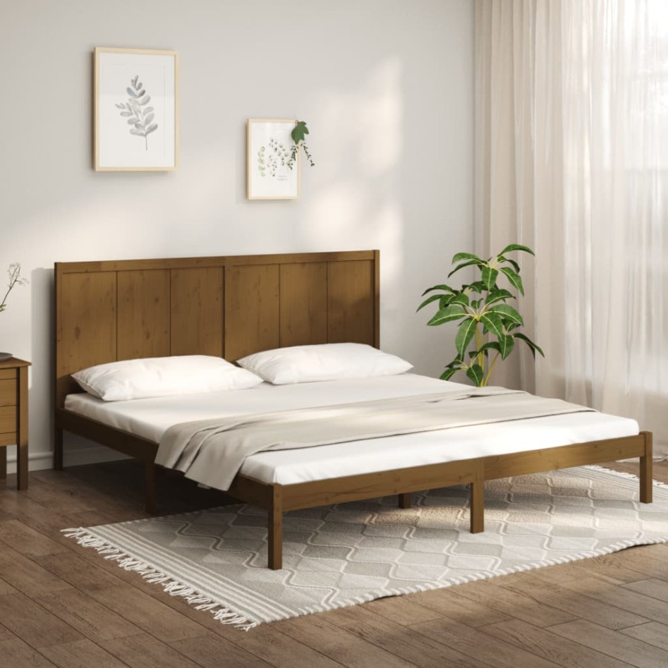Estructura de cama madera maciza de pino marrón miel 200x200