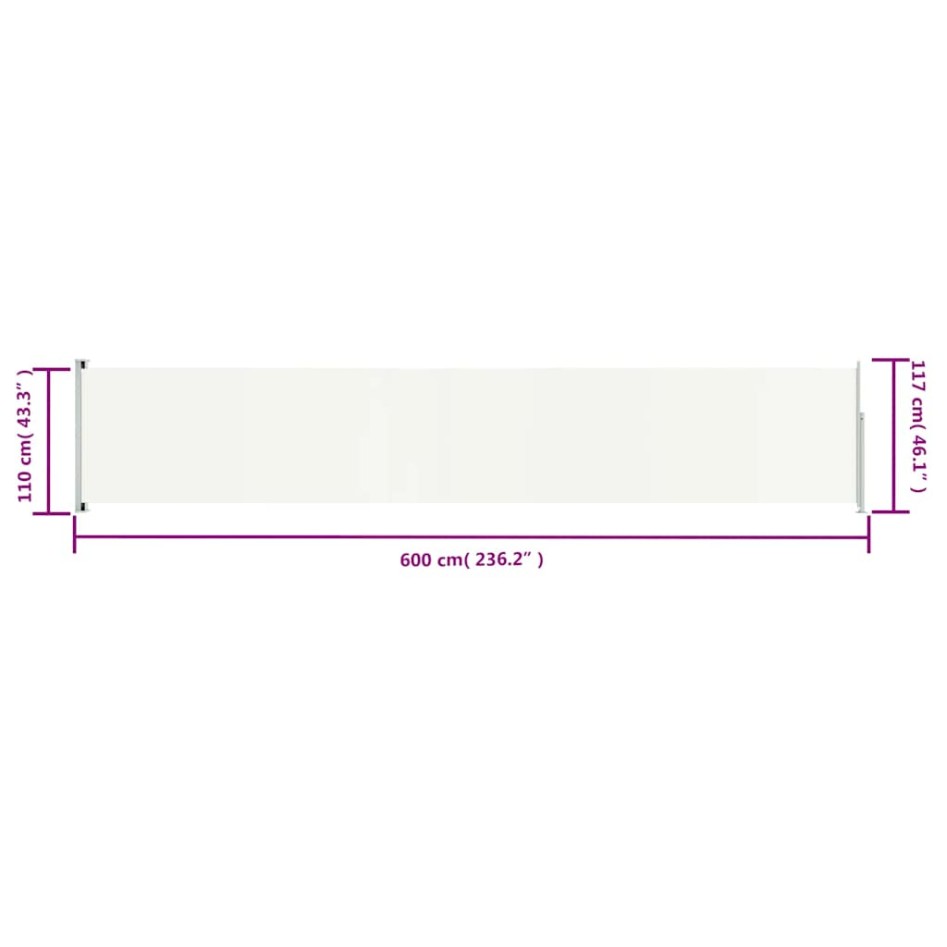 Toldo lateral retráctil para patio crema 117x600