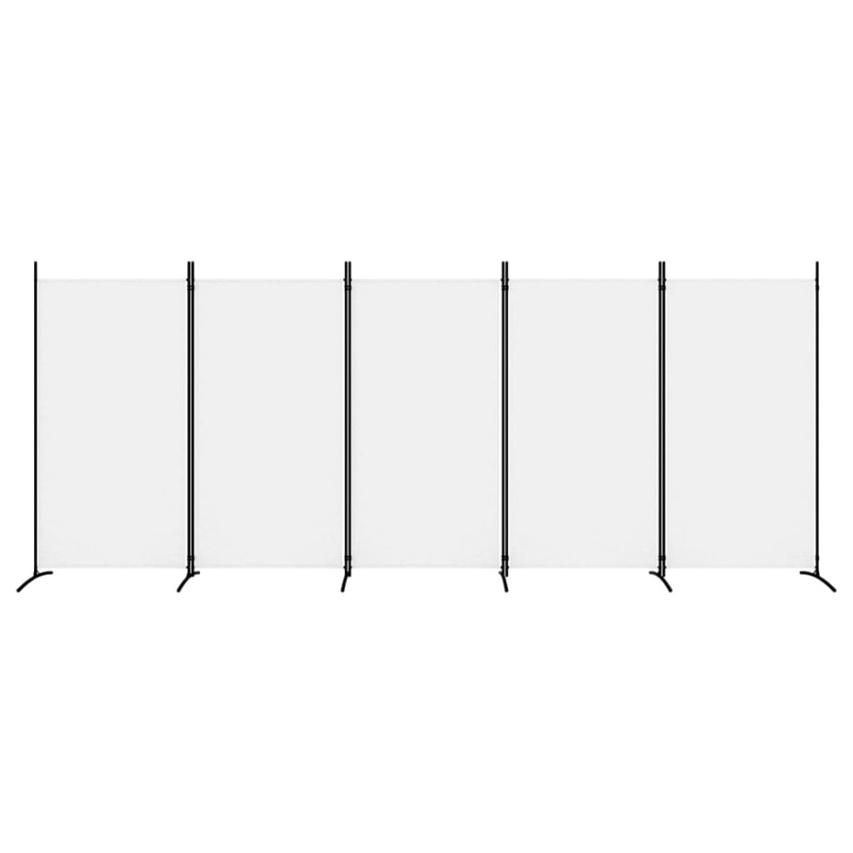 Biombo divisor de 5 paneles de tela blanco 433x180
