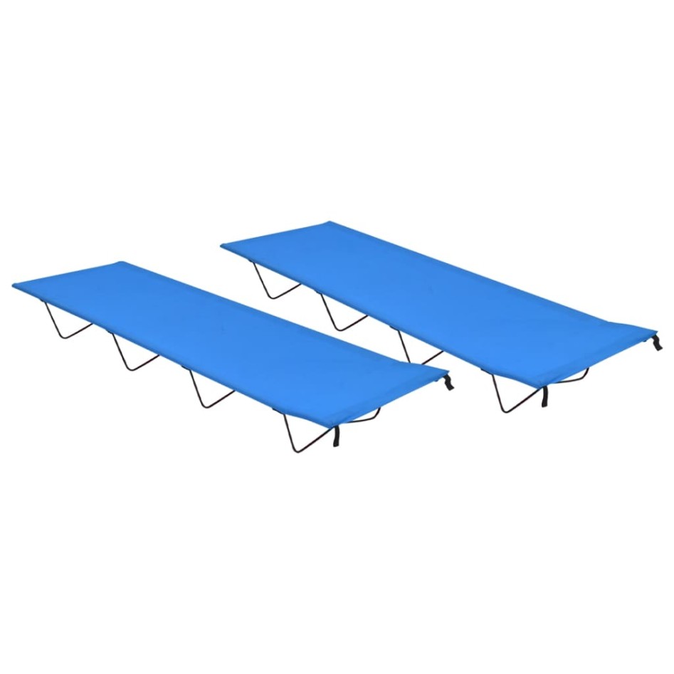 Camas de camping 2 uds tela Oxford y acero azul 180x60x19