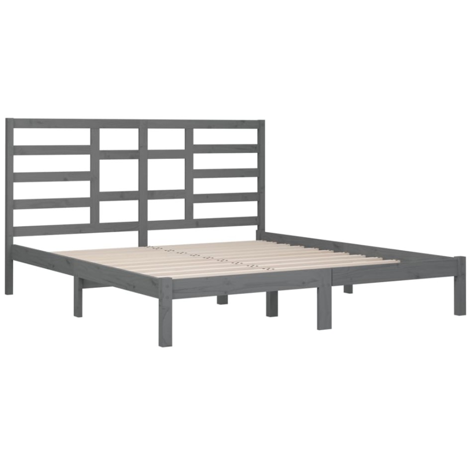 Estructura de cama de madera maciza de pino gris 200x200