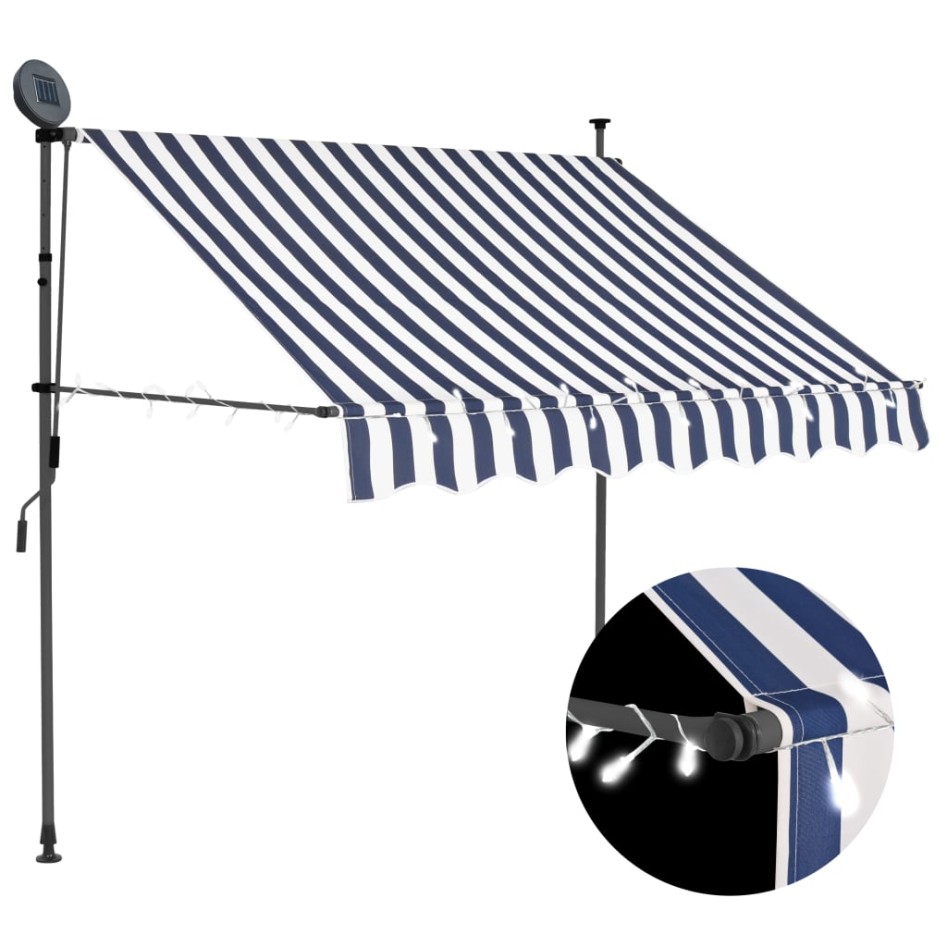 Toldo manual retráctil con LED azul y blanco 150