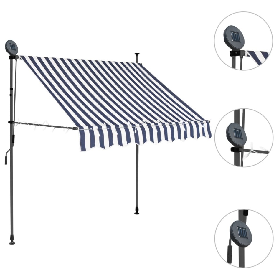 Toldo manual retráctil con LED azul y blanco 150