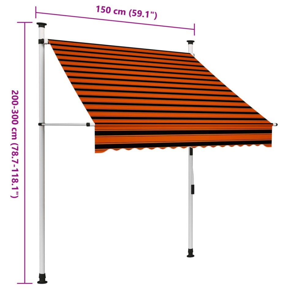 Toldo manual retráctil naranja y marrón 150