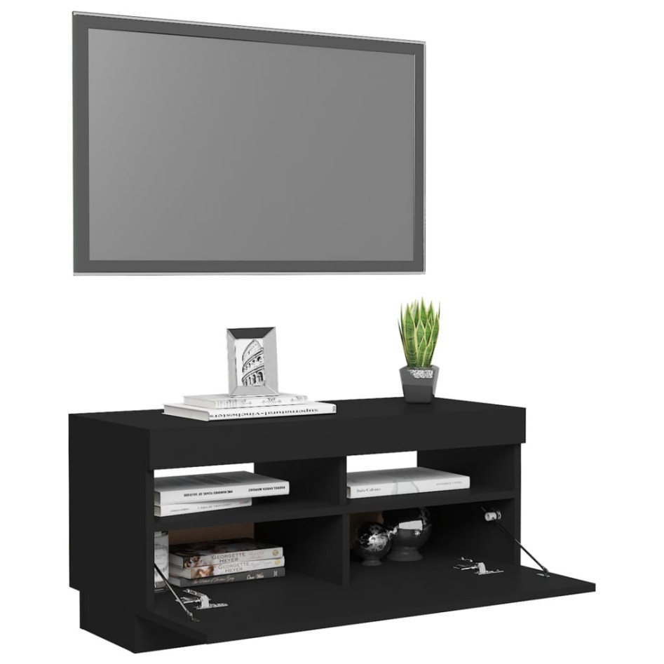 Mueble de TV con luces LED negro 80x35x40