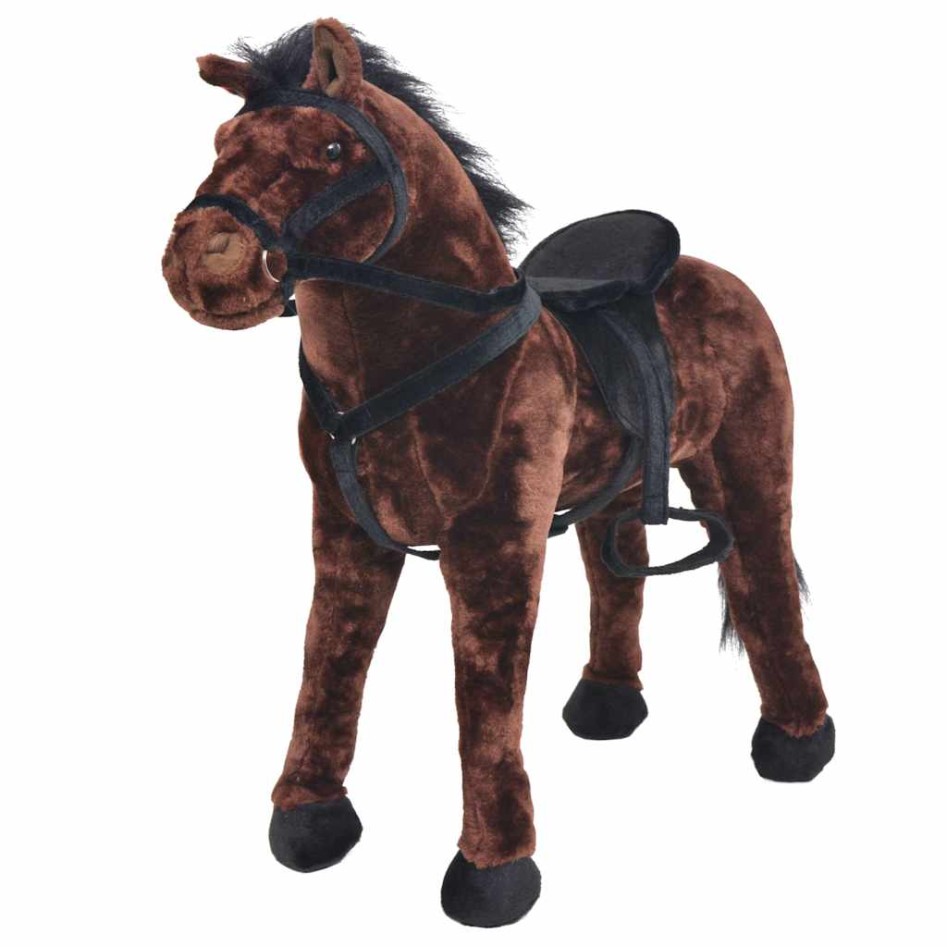 Caballo de peluche de pie marrón oscuro
