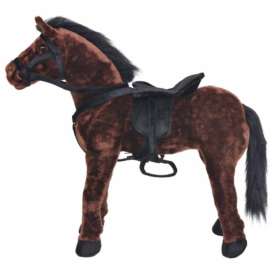 Caballo de peluche de pie marrón oscuro