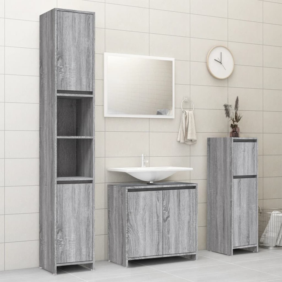 Armario de baño madera contrachapada gris Sonoma 30x30x95