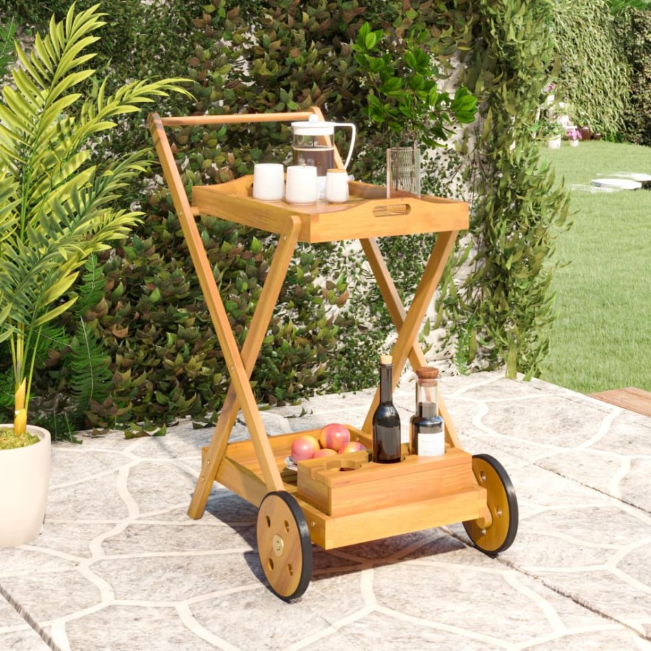 Carrito camarera madera maciza de acacia 54x87x90