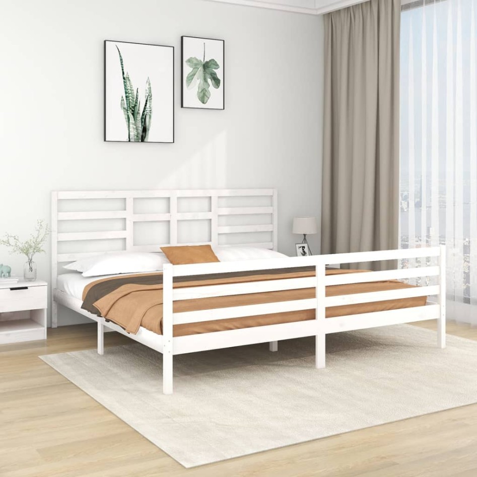 Estructura de cama madera maciza blanco 200x200