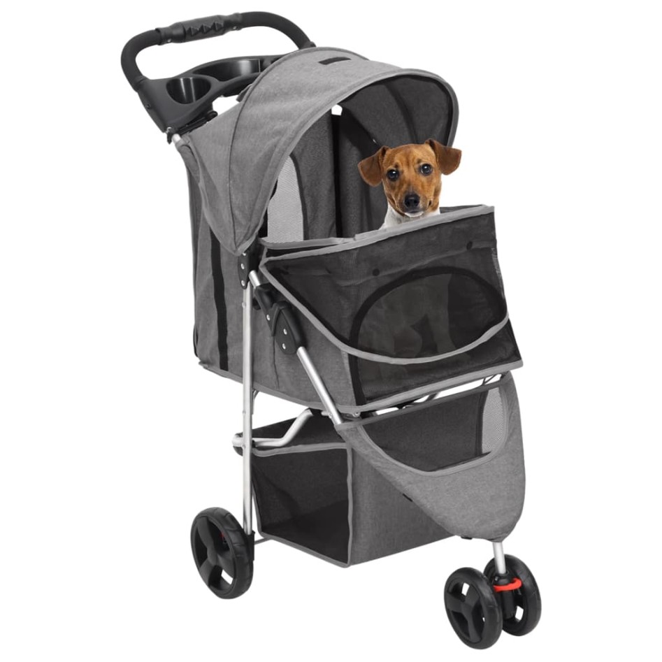 Cochecito para perros plegable tela oxford gris 80x46x98