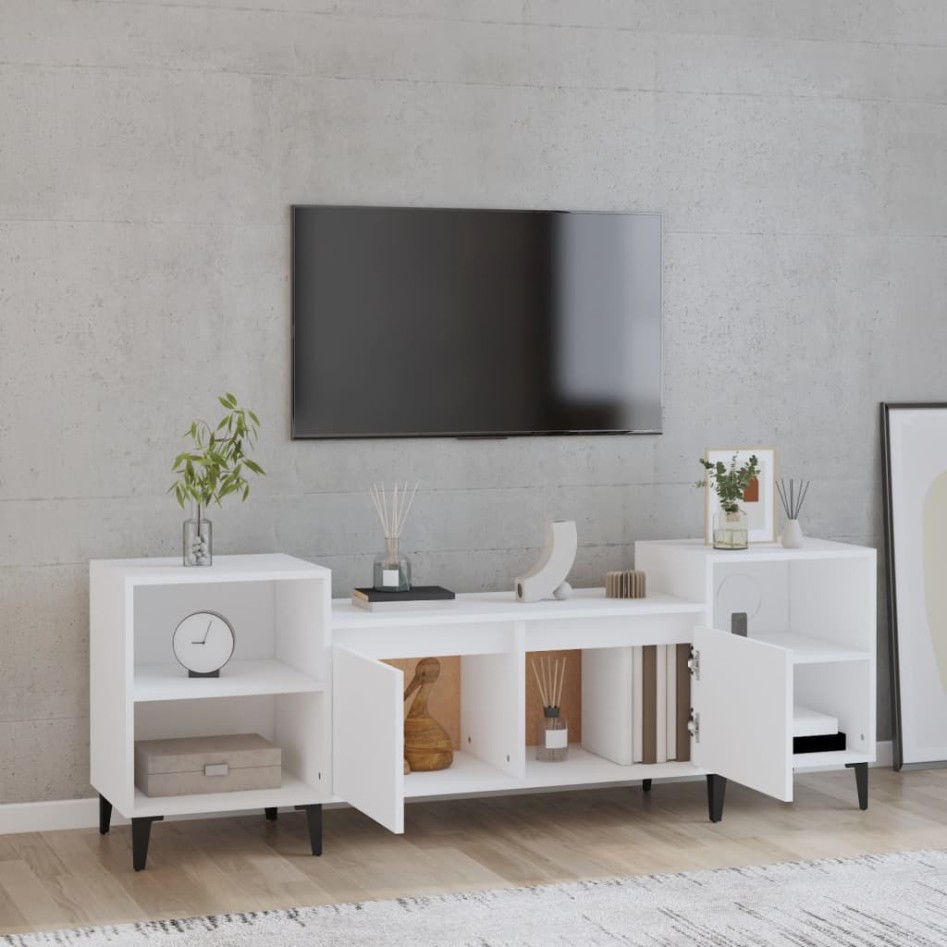 Mueble para TV madera contrachapada blanco 160x35x55