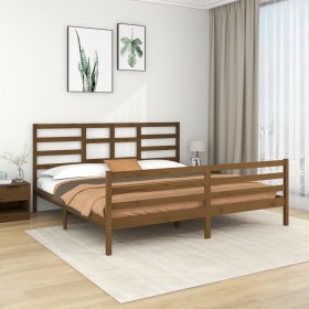 Estructura de cama madera maciza de pino marrón miel 200x200