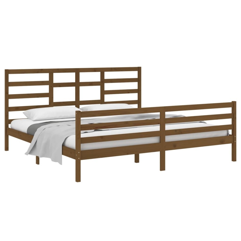 Estructura de cama madera maciza de pino marrón miel 200x200