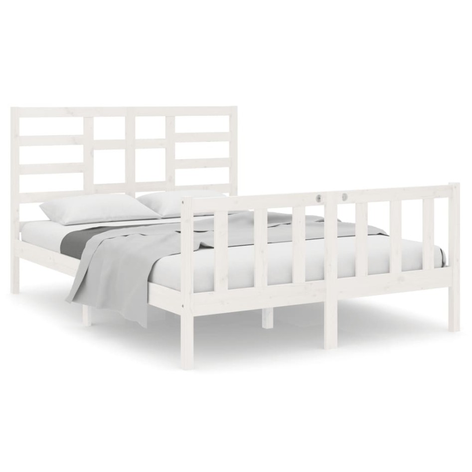 Estructura de cama de madera maciza blanca 140x190